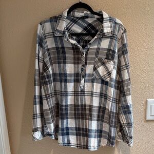 Torrid Navy and Cream Plaid Half Button Down Soft Flannel Shirt
